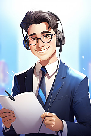 翻译官形象同声传译插画