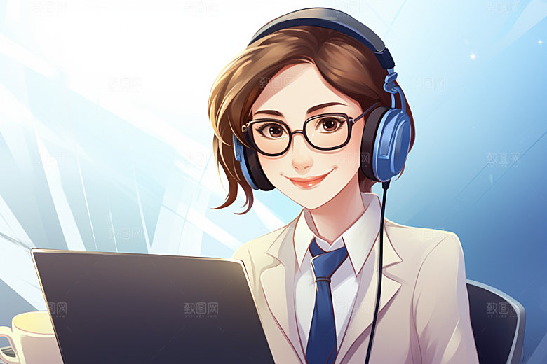 翻译官卡通同声传译插画