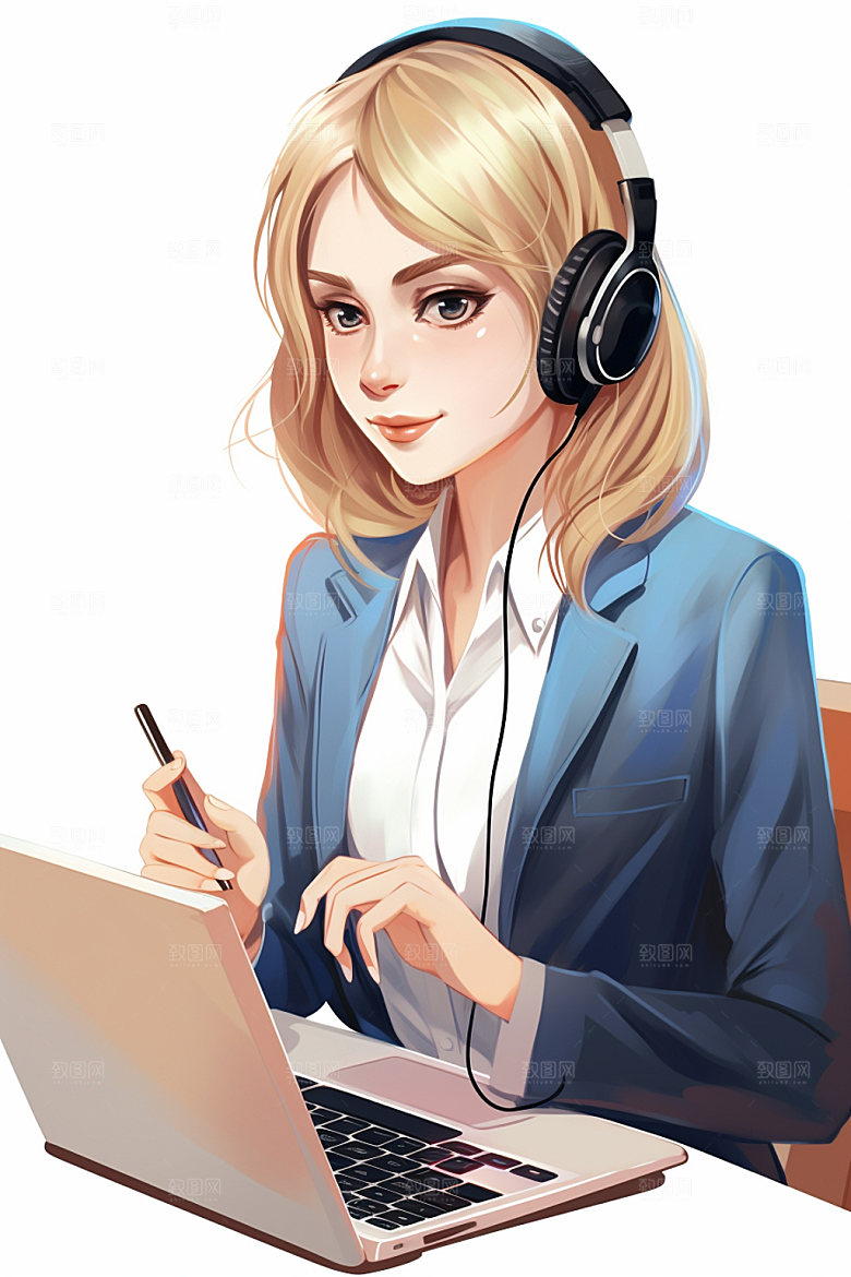 翻译官同声传译人物插画