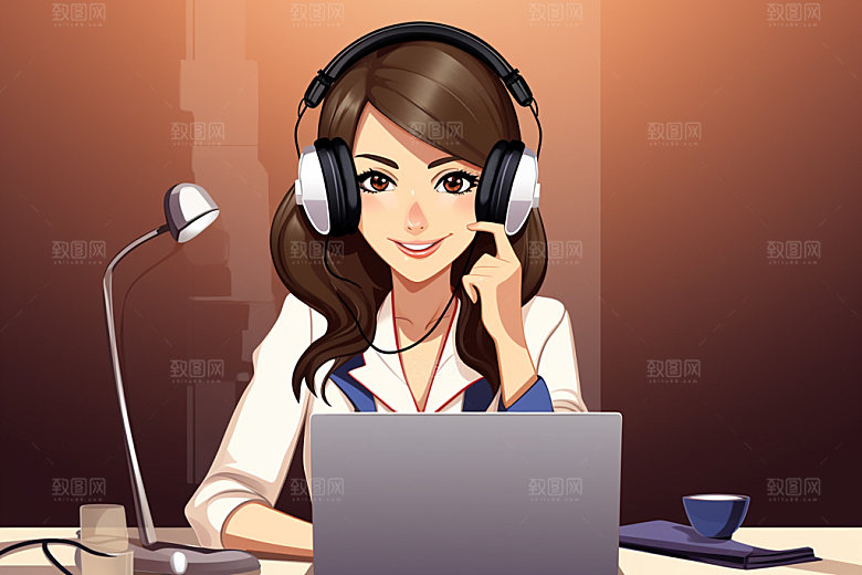 翻译官同声传译形象插画