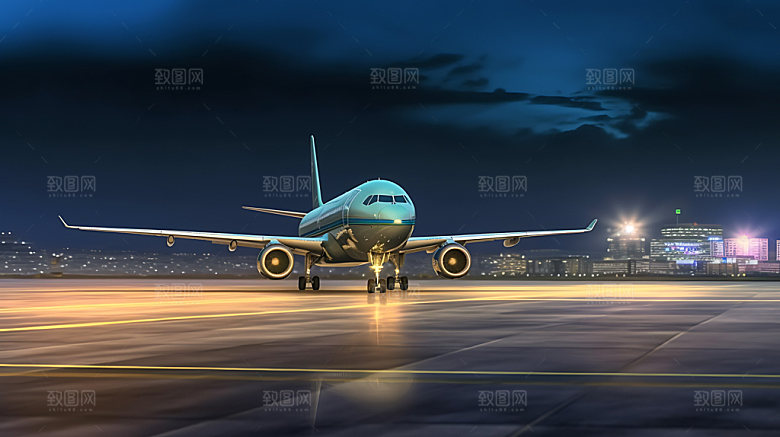 飞机起飞机场跑道航空摄影图