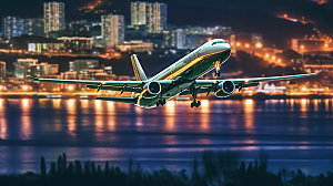 飞机起飞飞行机场跑道摄影图