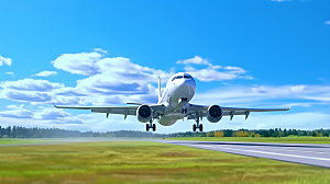 飞机起飞机场跑道航旅摄影图