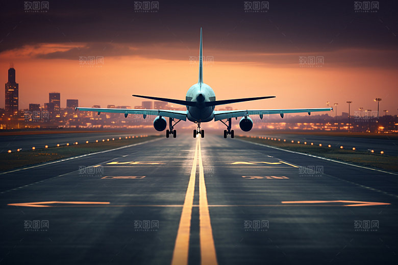 飞机起飞跑道高清摄影图