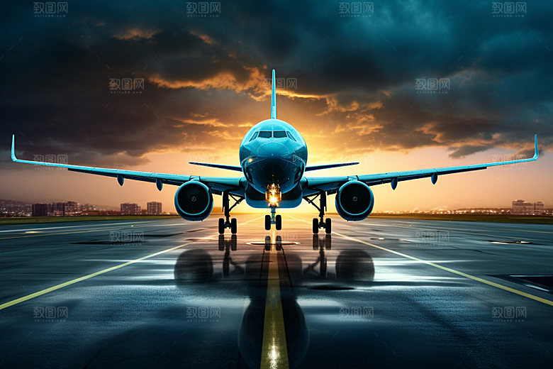 飞机起飞高清航空摄影图