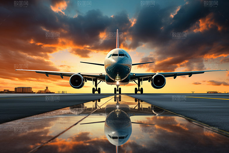 飞机起飞高清航空摄影图