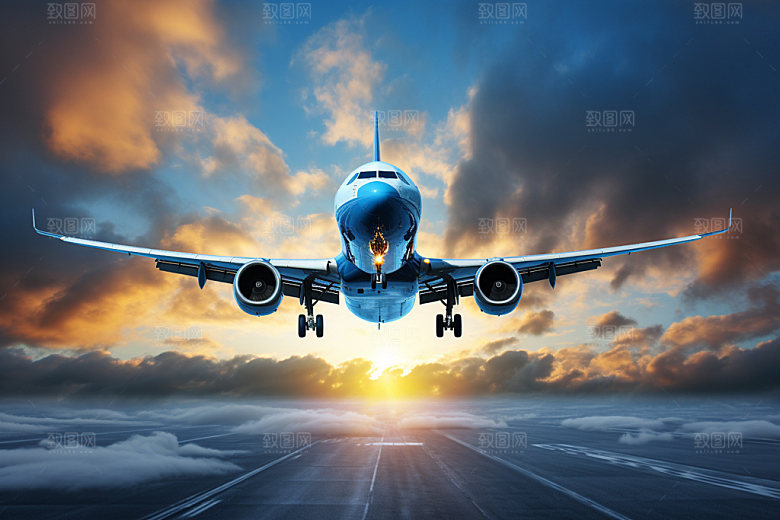 飞机起飞航空跑道摄影图