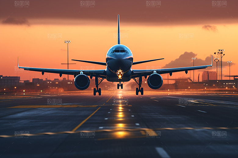 飞机起飞高清航空摄影图