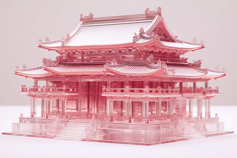 粉色玻璃建筑唯美时尚模型