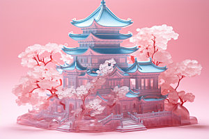 粉色玻璃建筑艺术3D模型