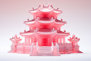 粉色玻璃建筑立体艺术模型