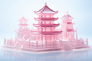 粉色玻璃建筑3D唯美模型