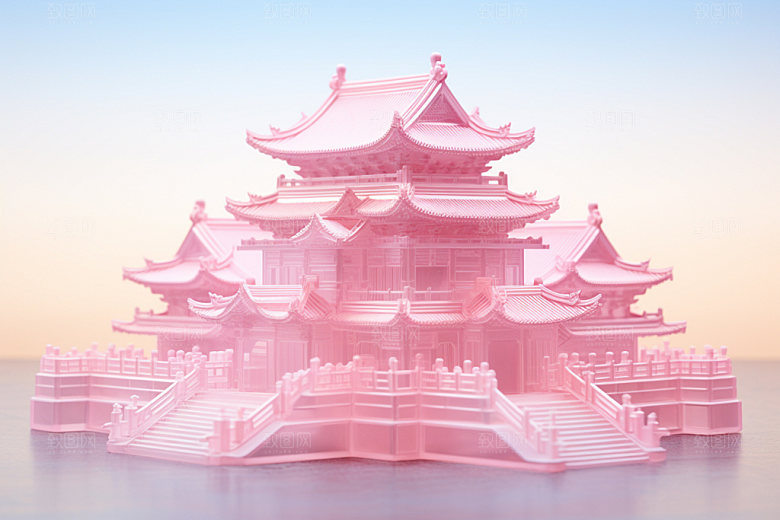 粉色玻璃建筑唯美时尚模型