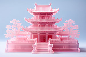 粉色玻璃建筑时尚艺术模型