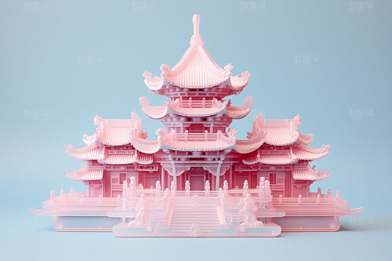 粉色玻璃建筑时尚3D模型