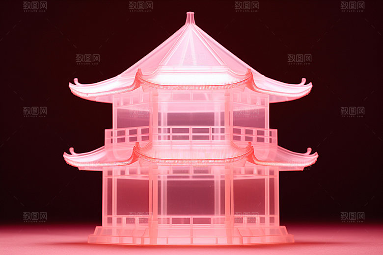 粉色玻璃建筑通透时尚模型