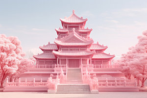 粉色玻璃建筑立体艺术模型