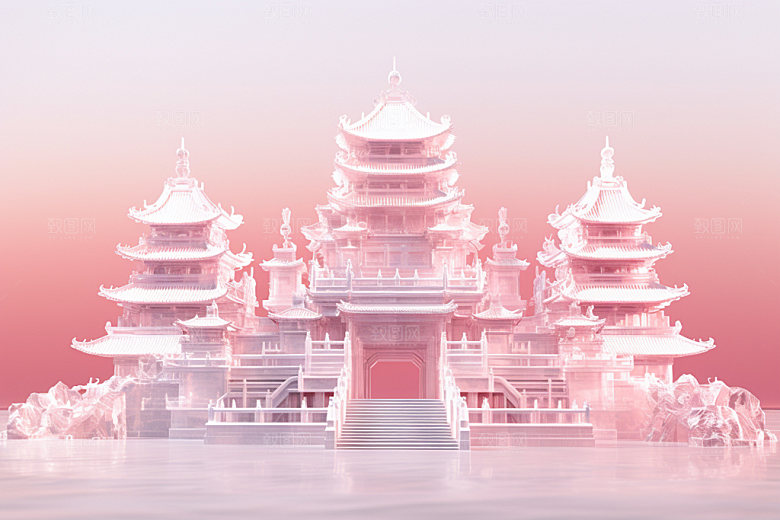粉色玻璃建筑立体艺术模型
