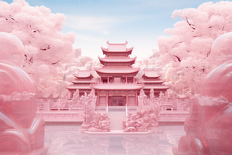 粉色玻璃建筑艺术3D模型