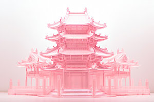 粉色玻璃建筑3D立体模型