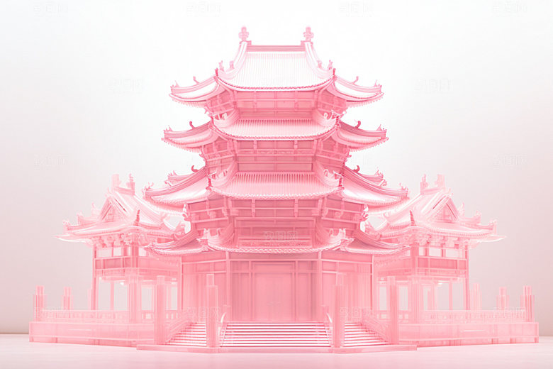 粉色玻璃建筑3D立体模型