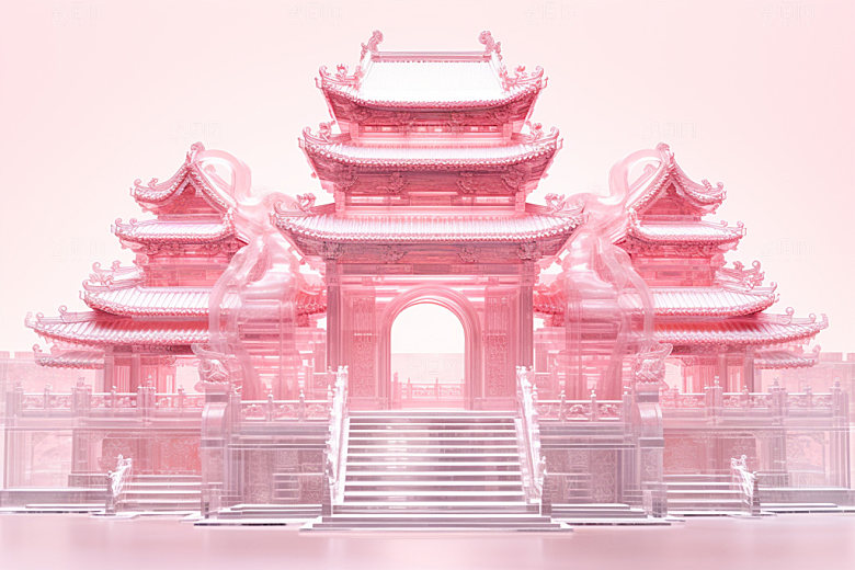 粉色玻璃建筑艺术唯美模型
