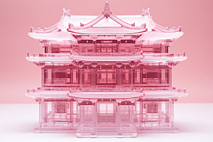 粉色玻璃建筑通透立体模型