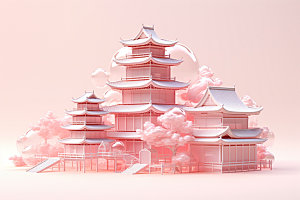 粉色玻璃建筑立体通透模型