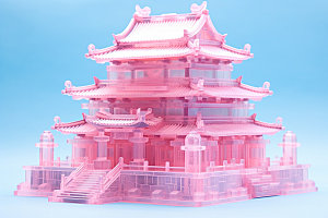 粉色玻璃建筑艺术通透模型