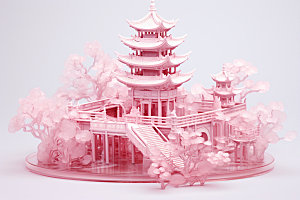 粉色玻璃建筑时尚3D模型