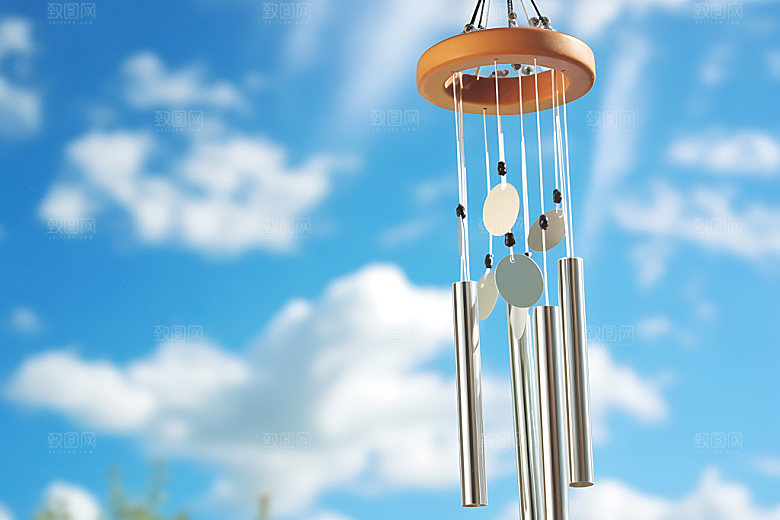 小清新绿色夏日风铃摄影图