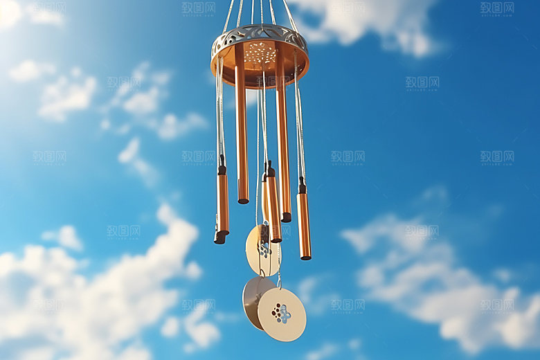 小清新晴天夏季风铃摄影图