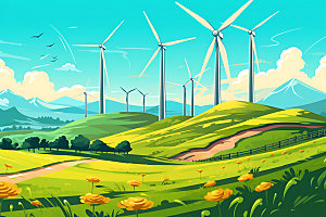 风力发电元素绿色插画