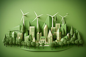 风力发电节能清洁能源插画