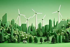 风力发电绿色清洁能源插画
