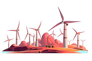 风力发电元素环保插画