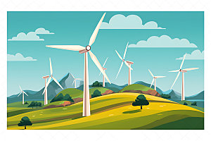 风力发电自然元素插画
