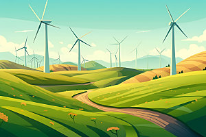 风力发电节能自然插画