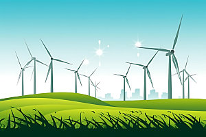 风力发电绿色清洁能源插画