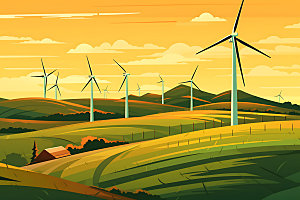 风力发电清洁能源节能插画