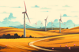 风力发电风电自然插画