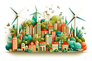风力发电自然绿色插画