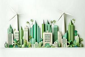 风力发电风车清洁能源插画