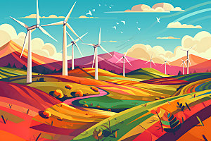 风力发电清洁能源风车插画