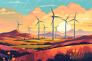 风力发电元素环保插画