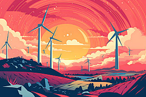 风力发电风车元素插画