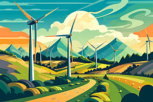 风力发电风电绿色插画