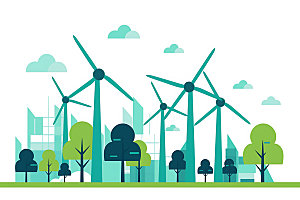 风力发电清洁能源元素插画