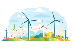 风力发电节能清洁能源插画
