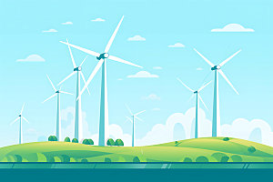 风力发电环保风车插画